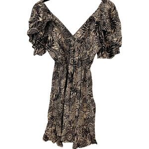 Zara Womens Mini Dress S Black White Floral Flutter Sleeve Flowy 9878/249 NWT